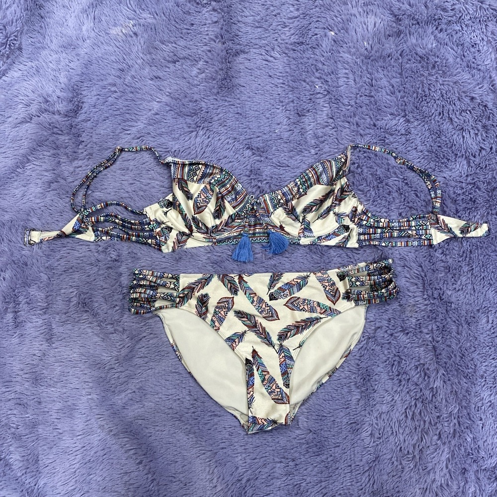 Swim Suit Two Piece Women's / Juniors  Sz‎ XL (15-17) Feathers Aztec Colorful